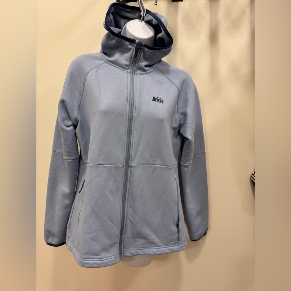 REI Light Gray Fleece Jacket with Hood